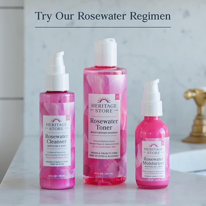 HERITAGE STORE Rosewater & Glycerin 2-pack - Hydrating Facial Mist - Dry Combination Skin Care - Rose Water Spray with Vegetable Glycerine - Made Without Dyes or Alcohol, Hypoallergenic, Vegan, 8oz ea