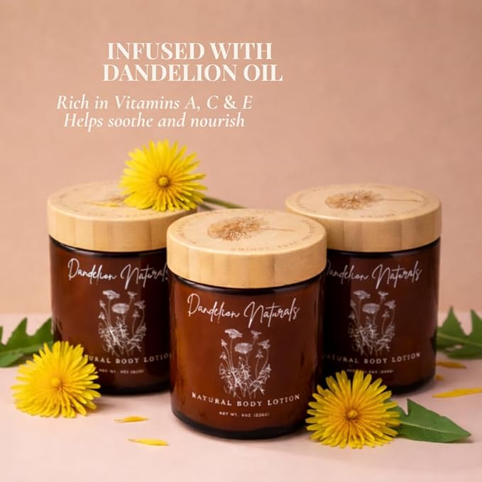 Body Lotion – Deep Hydrating Botanical Moisturizer with Dandelion Oil, Plant-Based Lotion for Dry & Sensitive Skin, 8 oz