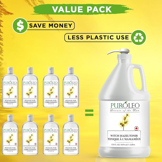 PUROLEO Witch Hazel Toner 128 Fl Oz/3784 ML (Packed in Canada) Refresh and Revitalize Your Skin with | Premium Bottle | Luxury Skin Care Toner | Facial Toner for Postpartum & Skincare