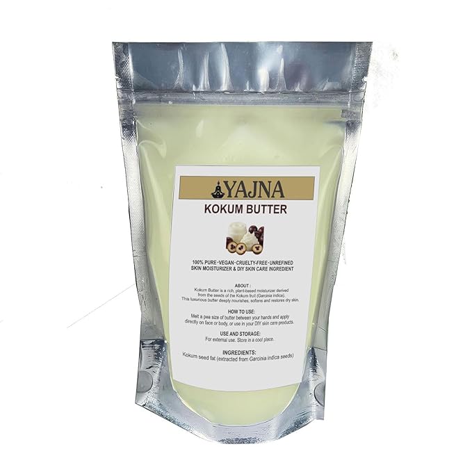 Yajna Organic Raw Kokum Butter 100% Pure,Natural & Unrefined| Skin Moisturizer For Face, Body & Hair| 1 LBS/450 GM Ivory/White Grade A | DIY Creams, Balms, Lotions, Soaps| Moisturizes Dry Skin