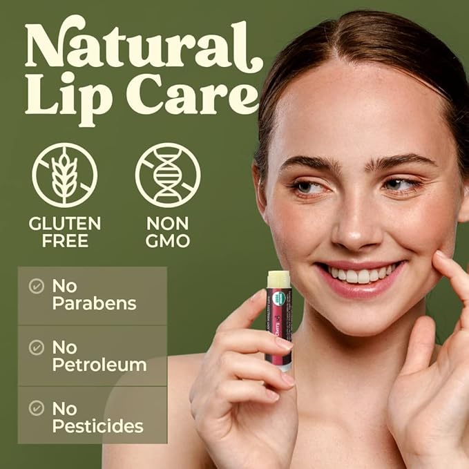 Earth's Daughter USDA Organic Cherry Lip Balm 4-Pack- Cherry Flavor - Beeswax, Coconut Oil, Vitamin E - Best Lip Repair Chapstick for Dry Cracked Lips.