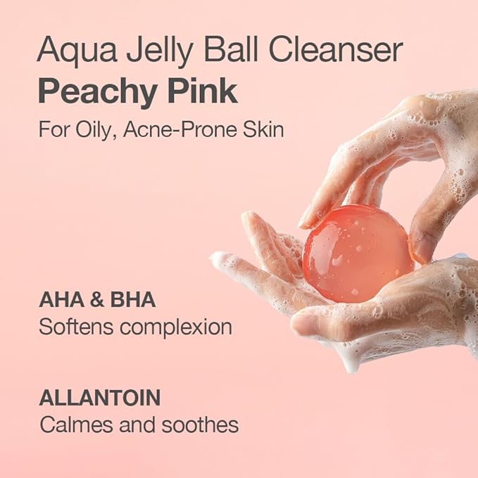 Naisture Be Bare Jelly Ball Cleanser, Daily Face Wash Korean Skin Care Cleanser Ball for Dry Skin with Allantoin for Protection, AHA &BHA for Exfoliation and Hydration- Peachy Pink (1.41oz)