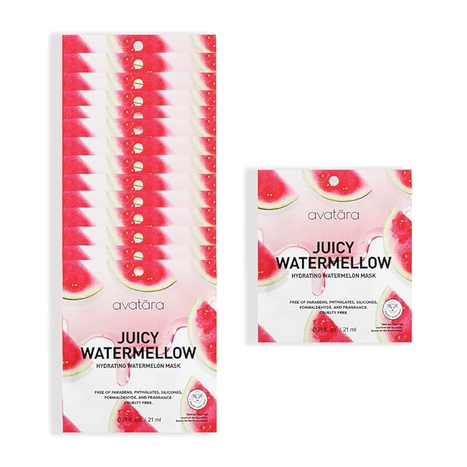 Avatara Juicy Watermellow Facial Mask 15 Sheets, Hydrating Mask, Sheet Masks, Watermelon Extract & Hyaluronic Acid, Face Mask Skincare Beauty Essential, Moisturize & Nourish Dry, Tired Skin, 15 Pack