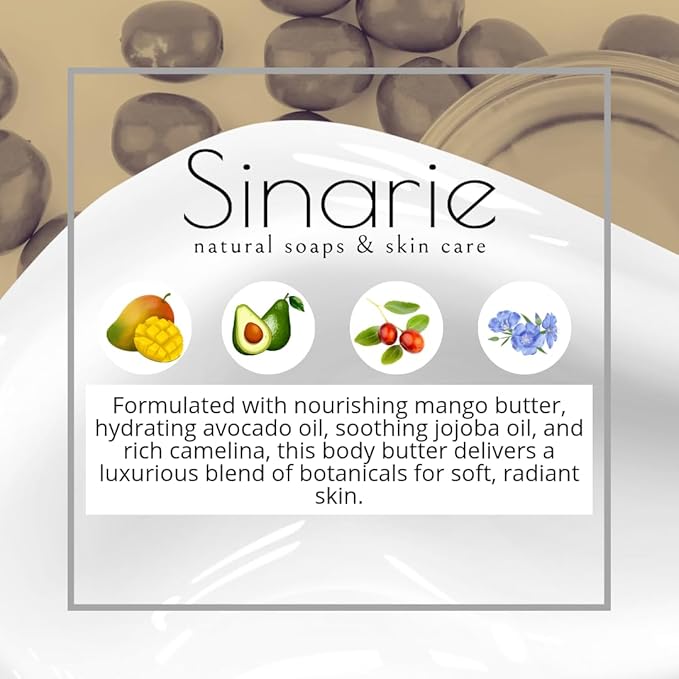 Sinarie Coconut-Free Body Butter – Ultra-Nourishing Moisturizer with Mango Butter, Avocado Oil & Jojoba Oil – Hydrating & Non-Greasy Lotion for Sensitive Skin (8 oz., Essence (fragrance-free))