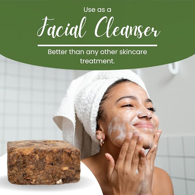 Raw African Black Soap 1lb Bar, for Dry Skin and Skin Conditions, Pure & Natural Ingredients, Imported From Ghana Handcraft Cleanser for Face, Body, and Hair, Vegan & Gentle Skin Care Bar