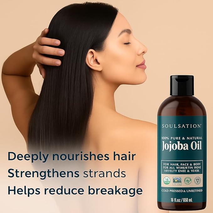 SOULSATION Organic Jojoba Oil for Skin, Hair & Face (8oz) | 100% Pure, Natural Cold Pressed - Hydrating Carrier Oil Hexane Free