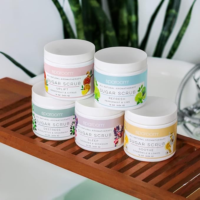 SpaRoom All Natural Aromatherapy Shea Butter and Raw Sugar Hydrating and Exfoliating Body Scrub, 16 oz, Uplift- Grapefruit and Citrus Essential Oils