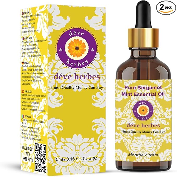 Deve Herbes Pure Bergamot Mint Essential Oil (Mentha citrata) with Glass Dropper Steam Distilled 5ml (0.16 oz)
