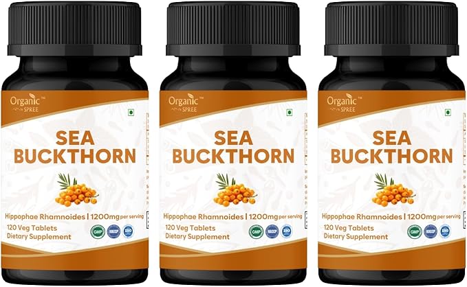 ORGANIC SPREE Sea Buckthorn 120 Tablets - Hippophae Rhamnoides - Hair, Skin and Nails* - 120tab - Pack of 3