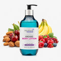 Organic Body Lotion for Women & Men, Cosmos Certified Daily Lotion, Sensitive Skin Lotion, Deep Hydration for Dry, Rough & Sensitive Skins, Almond, Cherry, Banana, Red Fruits, 16.9 Fl Oz