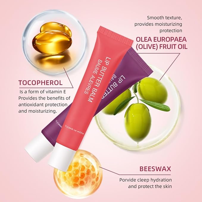 4 PCS Butter Lip Balm – Ultra-Hydrating Lip Care with Shea Butter & Olive Oil, Soothes Dry Lips with Natural Tint & Gloss Effect, Lip Plumper Moisture & Light Lip Stain Finish Set 02