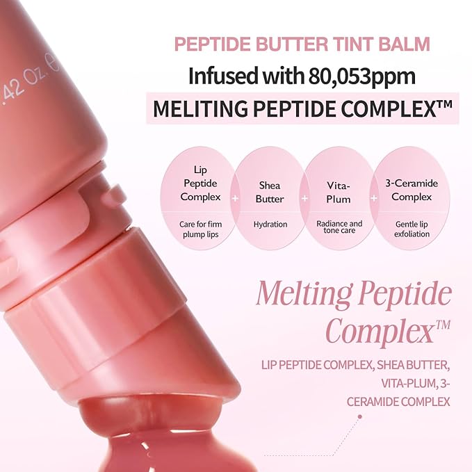 VIDIVICI Peptide Butter Tint Balm | 10 Color Variants, Moisturizing Lip Tint with Melting Peptide Complex™ & Sheer Tinted Glow - 03 ROSY BUBBLE (12g, 0.42Oz)