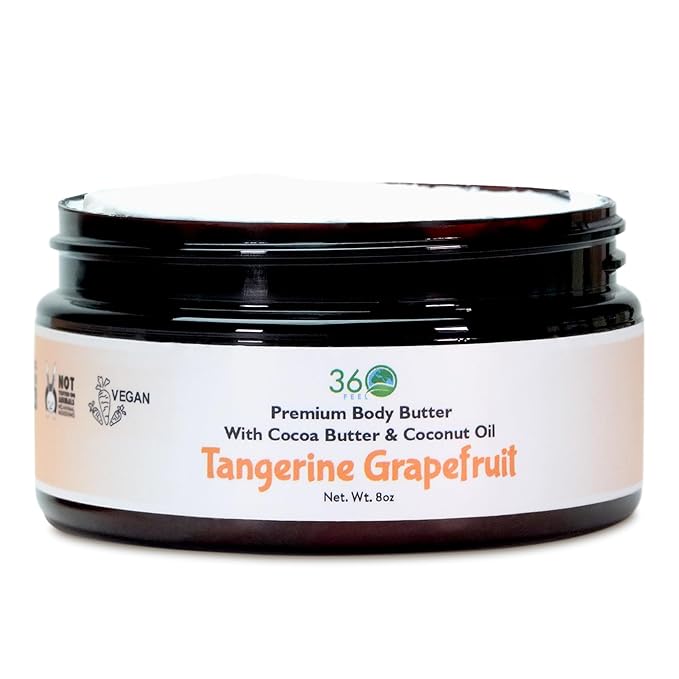 360Feel Tangerine Grapefruit Body Butter - Nourishing and Hydrating Shea Body Butter with a Gentle Formula - Handmade with Essential Oils - Creamy Formula - Zero Harsh Additives - 8 Ounce