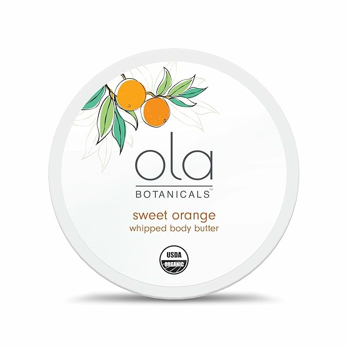 Ola Botanicals Whipped Body Butter (4oz) Sweet Orange, Deeply Hydrate & Nourish, Organic Shea Butter, USDA Organic, Non-GMO