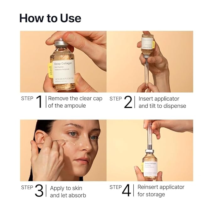 SUNGBOON EDITOR Glow Intensive Silk Peptide Ampoule, Copper Peptides Serum for Face with Collagen & Multi Peptides, Hydrating Korean Skincare Facial Serum for Smooth-Looking Skin, 1.35 fl oz