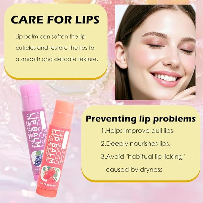 Nourishing Lip Balm Set for Dry & Chapped Lips, 6Pcs Ideal Lipstick Primer for Women, Deep Moisturization Fruit Chapstick, Vegan Tinted Lip Balm, Hydrating, Fall Winter Lip Care