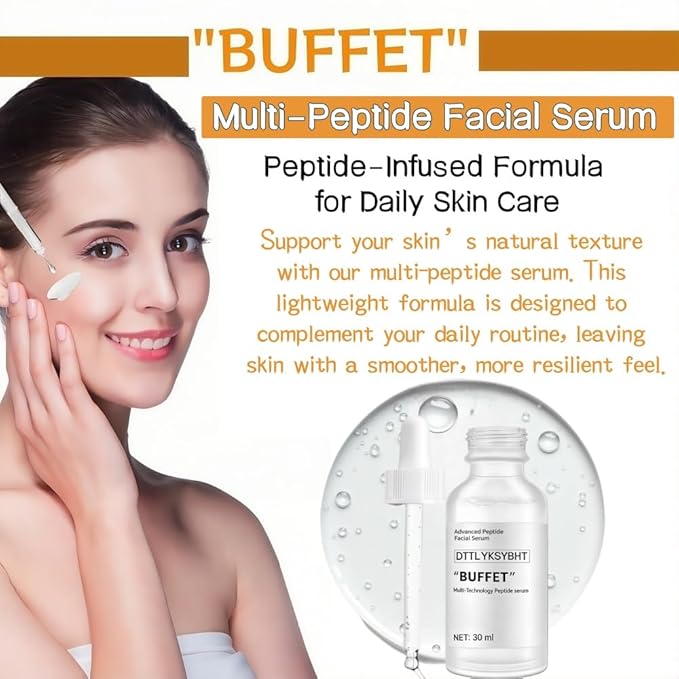 Buffet Multi-Technology Peptide Facial Serum, Peptide Serum Containing Hyaluronic Acid and Amino Acids, Suitable for Anti-aging, Firming Skin, Moisturizing, Polypeptide Facial Serum, 30ML/1FI OZ