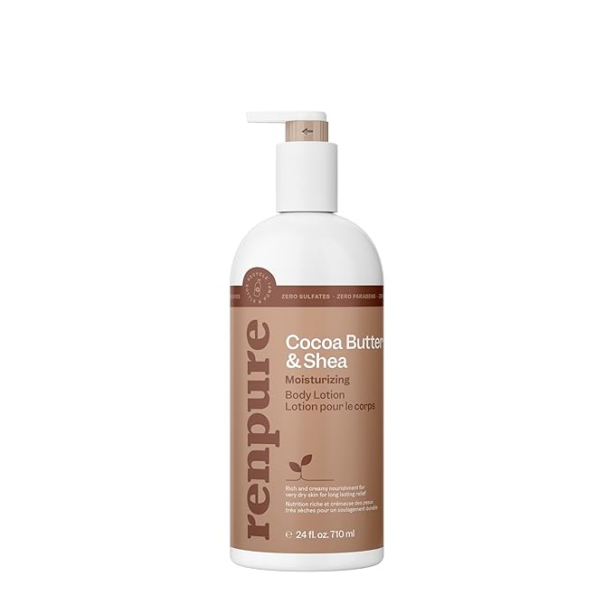 Renpure Cocoa Butter & Shea Butter Ultra-Hydrating Body Lotion - Rich & Creamy Formula for Long Lasting Hydration- For Dry to Very Dry Skin - Cocoa Butter and Shea Butter - 24 Fl Oz