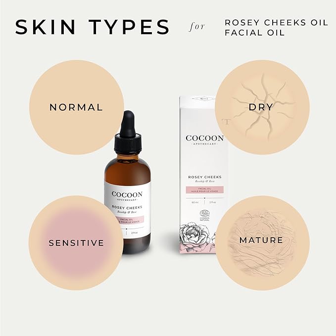 Cocoon Apothecary 2 fl oz Rosey Cheeks Facial Oil Serum | Ecocert Cosmos Natural | Facial Serum For Women, Dry Skin, Natural Ingredients Avocado Oil, Camellia Seed Oil, Rosehip CO2, Rose Absolute