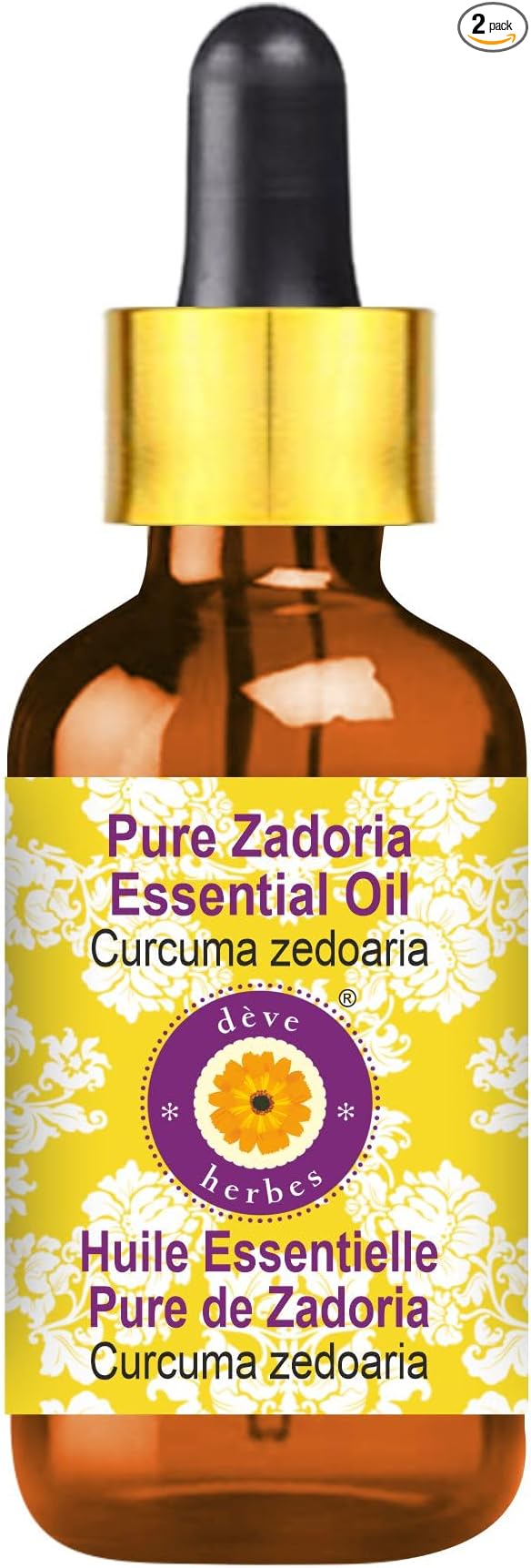 Deve Herbes Pure Zadoria Essential Oil (Curcuma zedoaria) with Glass Dropper Steam Distilled 100ml (3.38 oz)