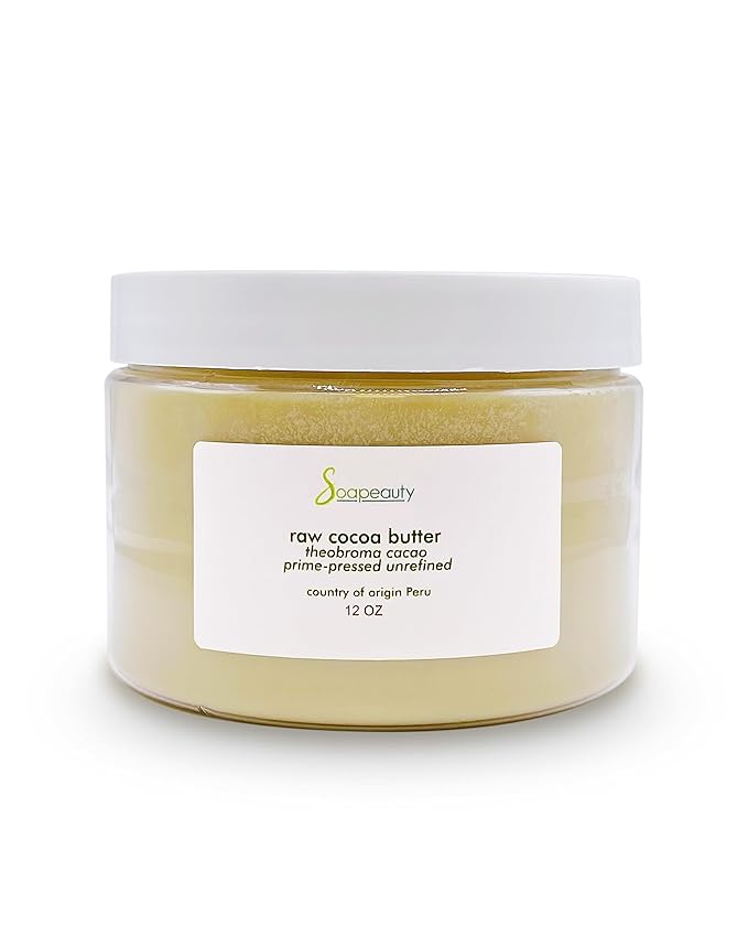 Soapeauty Cocoa Butter Raw Unrefined Non-Deodorized | 100% Pure Natural | Body, Hair & DIY Recipes, Lip Balms, Lotions, Creams, Stretch Marks | Non GMO, No Preservatives, Vegan | 12 oz