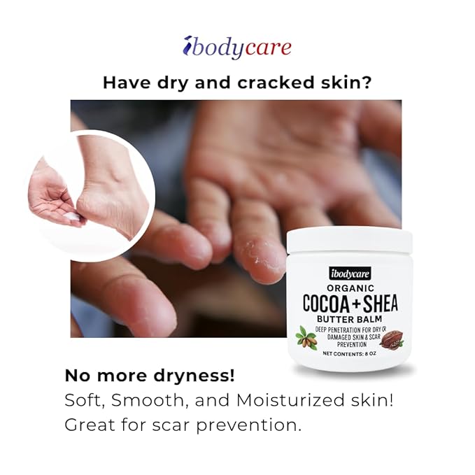 Organic Raw Shea Butter Cocoa Butter Body Balm with Coconut Oil, 8 oz Unrefined Natural Body Butter Blend for Women, Men, Kids, and All Skin Types