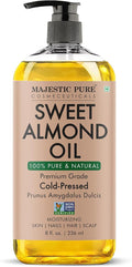 Majestic Pure Sweet Almond Oil 8 Fl Oz - 100% Pure and Natural- Cold Pressed & Hexane Free Natural Hair Growth Oil for Eyelashes, Eyebrows, Skin, Body, Face, Nails & Scalp