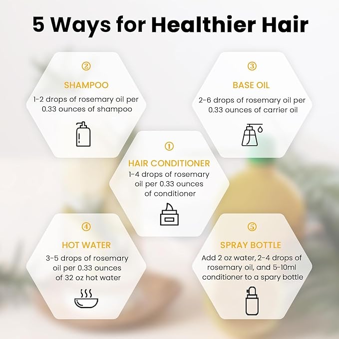 HIQILI Rosemary Essential Oil, 100% Pure & Natural, for Shampoo, Conditioner, Skin & Diffuser - 3.38 Fl Oz
