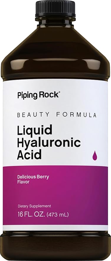 Piping Rock Liquid Hyaluronic Acid Supplement | 100mg | 16 fl oz | Natural Berry Flavor | Vegetarian Formula | Non-GMO, Gluten Free