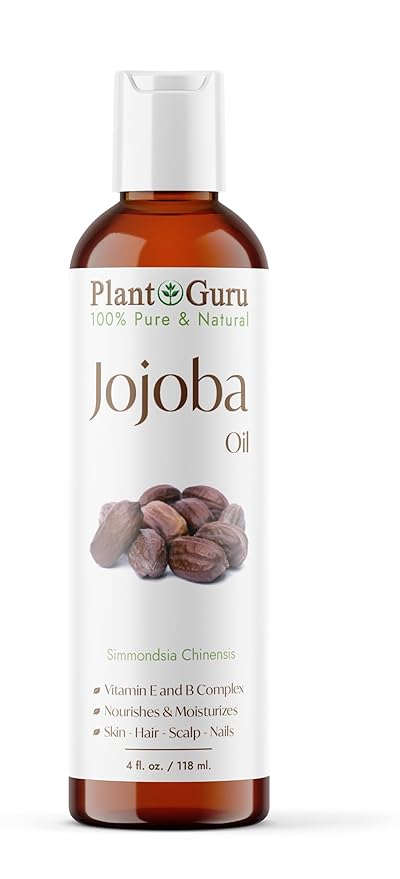 Plant Guru Jojoba Oil 4 fl. oz. Cold Pressed Unrefined - 100% Pure Natural Moisturizer For Skin, Body, Face And Hair Growth. Deeply Hydrating Carrier Oil For DIY Soap Making and Massage