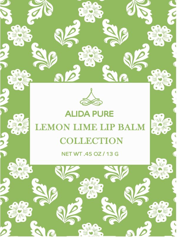 Lemon Lime Lip Balm Collection, Vegan Set, Bees Wax Free, Organic Jojoba and Avocado Oil, Vitamin E, Moisturizer For Dry Cracked Lips, 3 Tubes of Lip Balm per Set