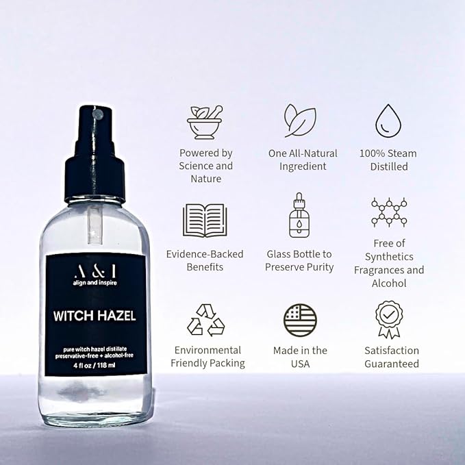 A&I Pure Steam-Distilled Witch Hazel (Hamamelis Virginiana) 100% Natural Astringent for Sensitive Skin, Alcohol-Free, Fragrance Free - No Additives or Preservatives