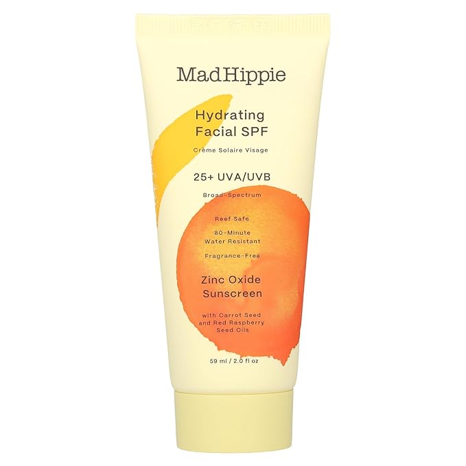 Mad Hippie Hydrating Facial SPF 25+, Zinc Oxide Sunscreen, Reef-Safe Face Cream, Fragrance-Free, 2 Oz