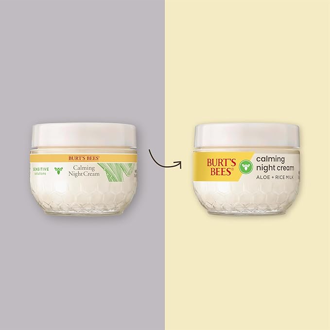 Burt's Bees Calming Night Cream With Aloe and Rice Milk, Face Moisturizer For Sensitive Skin Infuses Skin With Moisture While You Sleep, 98.8 Percent Natural Origin Skin Care, 1.8 oz. Tub