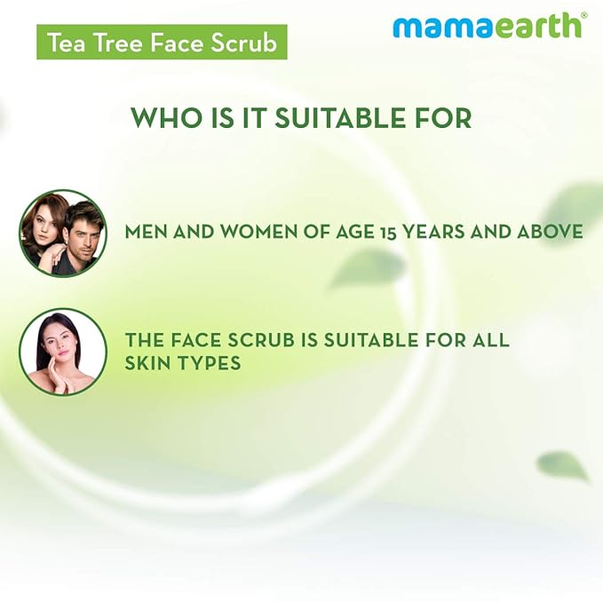 Mamaearth Tea Tree & Neem Face Scrub for Skin Purification | Gently Exfoliates & Cleanses Dirt | Controls Acne & Excess Oil | Suits All Skin Types | 3.53 Oz (100 g)