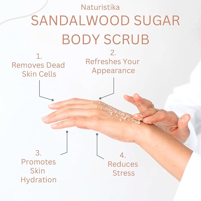 Sandalwood Sugar Body Scrub – Exfoliating & Moisturizing Scrub with Premium Oils & Fair-Trade Sugar – Body, Hand & Foot Scrub – Vegan & Natural Skincare – 10 oz Jar – Made in USA