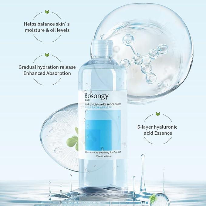 Hydro Moisture Essence Toner 500ml (16.9fl.oz) Deep Nourishing Facial Toner for Dry & Sensitive Skin, Korean Skincare Infused with Hyaluronic Acid, Panthenol, Salicylic Acid