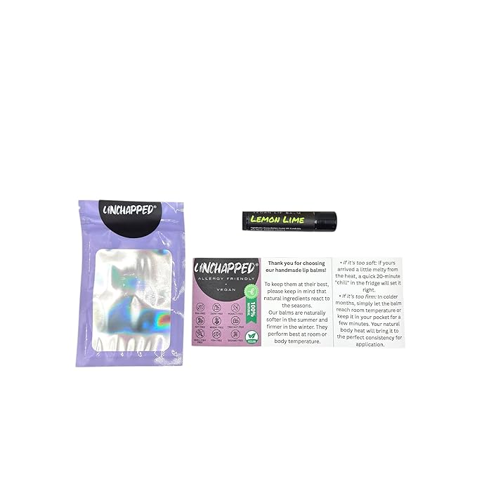 Vegan Lip Balm - All Natural and Free of Beeswax, Soy, Nut, and Top 9 Food Allergens (Lemon Lime)
