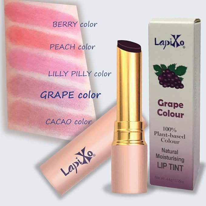 LAPIXO 100% Plant-based Color Lip Tint, Unique Formula, Natural + Moisturizing | 2-in-1 | Non-Toxic, All Food Ingredients, Antioxidant-rich, Natural Matte Sheer, Buildable, 4.4g/0.15oz (Grape color)