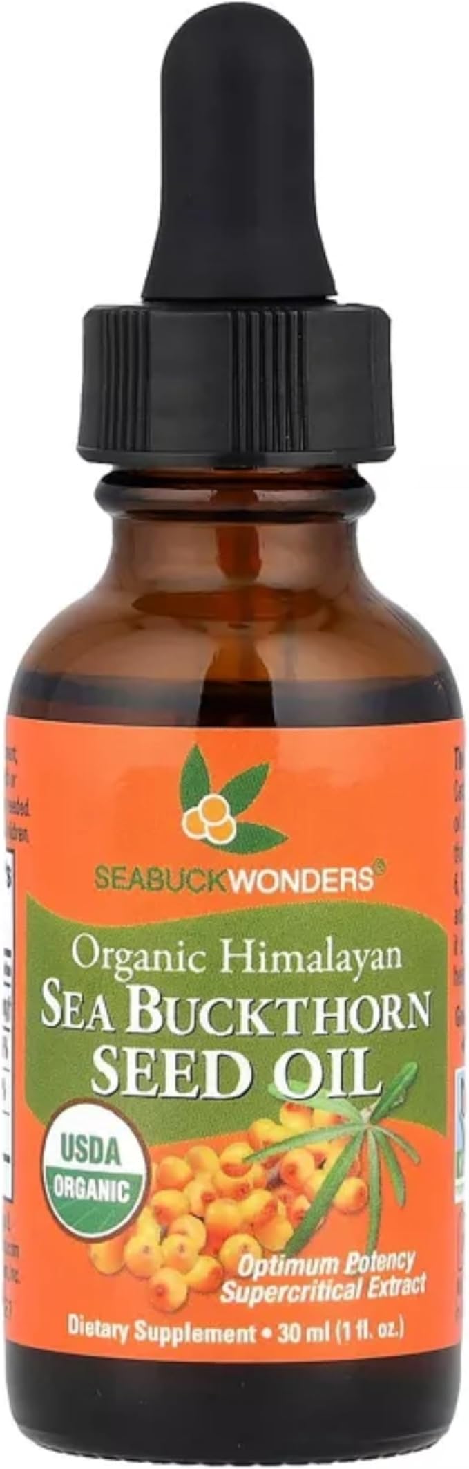 SEABUCKWONDERS Organic Sea Buckthorn Seed Oil, 1 Fl Oz, 30 Servings, with Omega 3, 6 & 9, Can Be Used Topically & Orally, Supports Hair, Skin & Nail Health