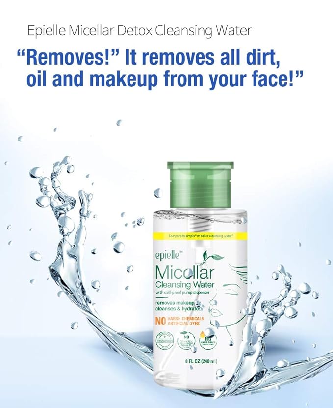 Epielle Micellar Cleansing Water | Makeup Remover for All Skin Types | Gently Cleanses Skin | 8 Fl Oz (2 Pack) | Ideal for Beauty Gifts, Spa Days, Gift Sets | Korean Skincare