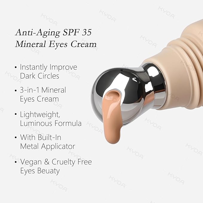 KYDA Mineral Eye Cream, Tined Eye Cream Color Corrector, 3-in-1 Anti-Aging Eye Cream for Dark Circle and Fine Lines, SPF 35, Light