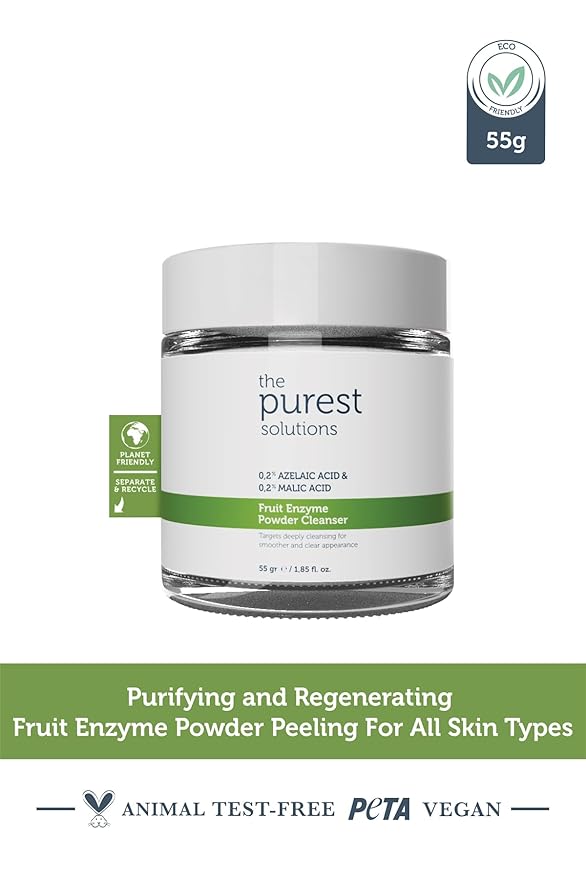 The Purest Solutions Fruit Enzyme Powder Cleanser (0.2% Azelaic Acid & 0.2% Malic Acid) - Pore Cleaning & Skin Regeneration - All Skin Types - Vegan | Cruelty Free | Eco Friendly (1.94 oz)