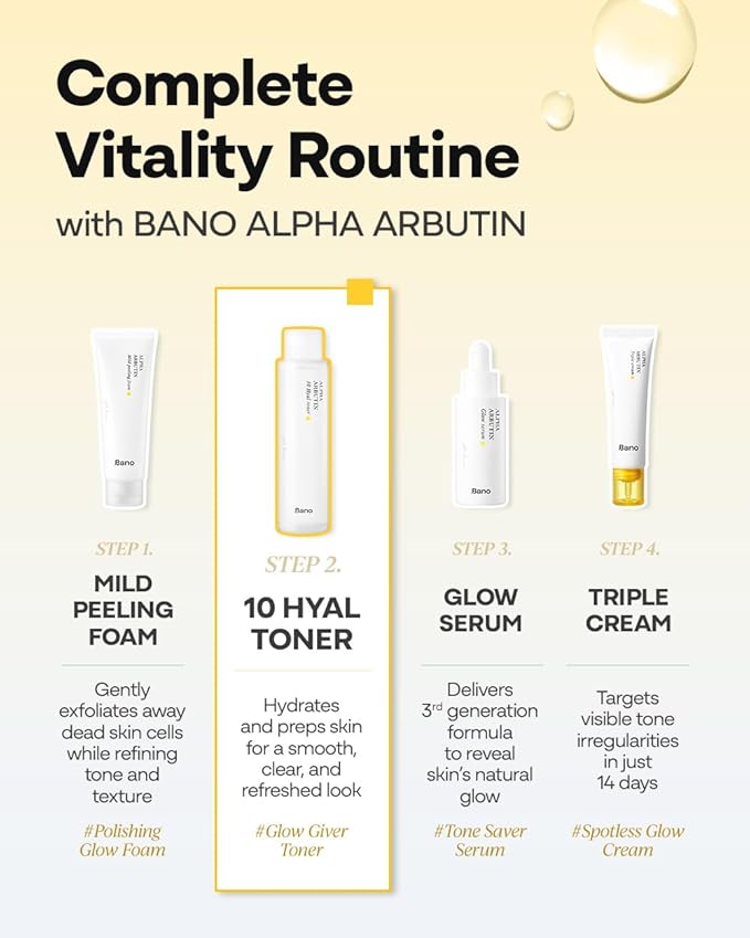 Bano Alpha Arbutin Toner – Hydrating Exfoliating Toner with Niacinamide, Hyaluronic Acid, PHA & Salicylic Acid | Glow & Uneven Tone | Korean Skincare for Sensitive Skin | Fragrance-Free | 4.05 fl oz