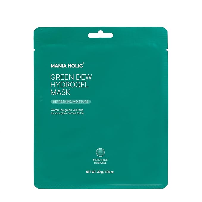 Green Dew Hydrogel Mask | Vegan Face Mask with Neem Leaf and CICA for All Skin Types, Improves Elasticity, Radiance, Hydrating, Korean Skincare, (1 sheet, 1.06 oz)