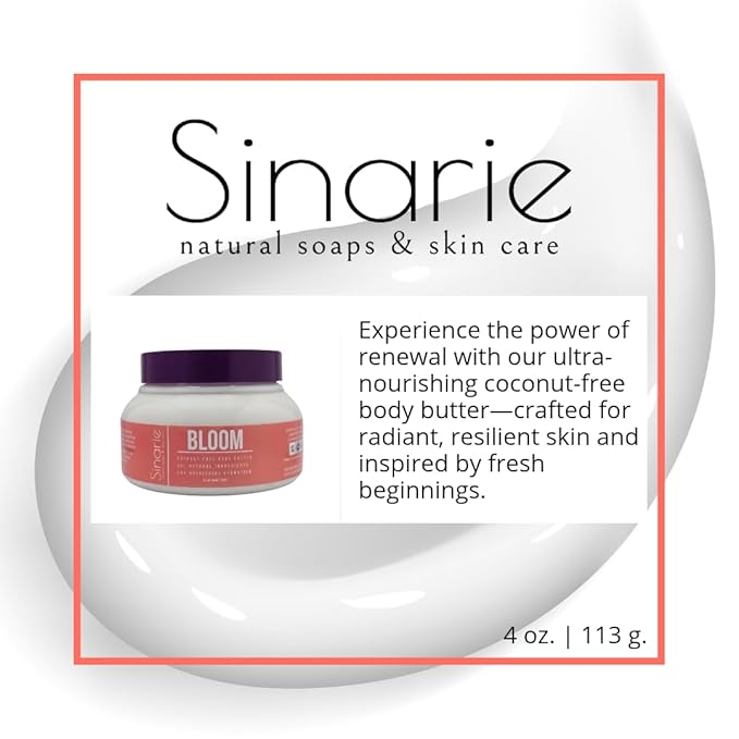 Sinarie Coconut-Free Body Butter – Ultra-Nourishing Moisturizer with Mango Butter, Avocado Oil & Jojoba Oil – Hydrating & Non-Greasy Lotion for Sensitive Skin (4 oz., Bloom)