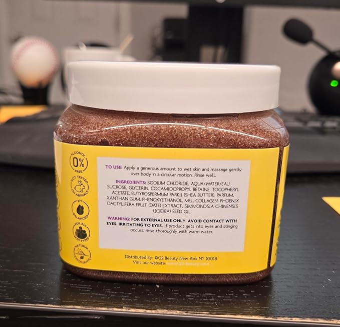 Brown Sugar & Honey Body Scrub - Exfoliating & Hydrating Sugar Scrub With Collagen and Dates to Help Revive, Smooth, and Soften For Radiant Skin, Body Care Exfoliator & Cleanser, 21 oz
