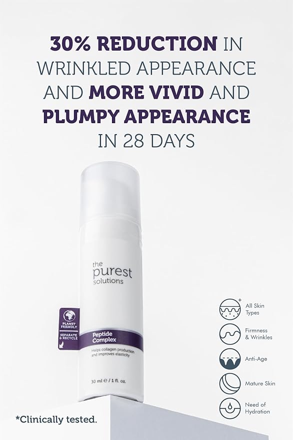 The Purest Solutions Peptide Complex Serum - Skin Rejuvenation & Anti-Aging Care - Supports the Collagen Fiber Network - Anti-Wrinkle Effect - Vegan | Cruelty Free | Eco Friendly (1 fl. oz)
