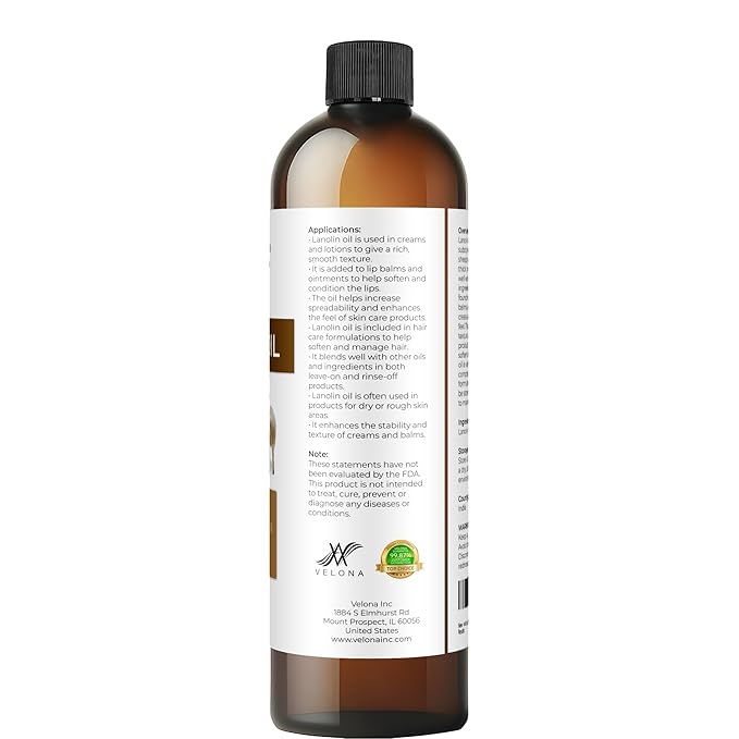 velona Lanolin Oil USP Grade 8 fl oz | 100% Pure and Natural Carrier Oil | Refined, Cold pressed | Skin, Hair, Body & Face Moisturizing | Use Today - Enjoy Results