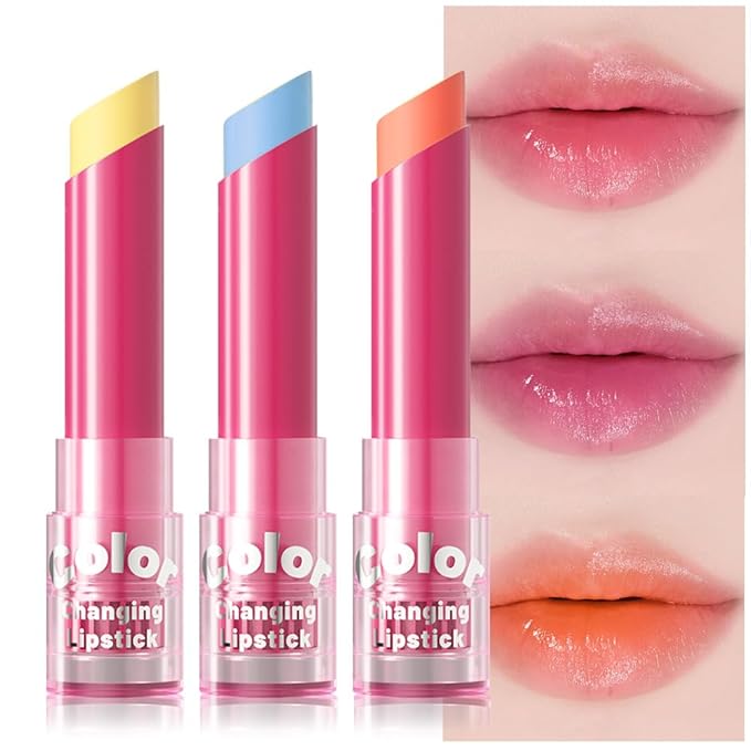 BINGBRUSH 3PCS Color Changing Lipstick Set, PH Lip Balm set Mood Lipstick, Natural Color-Changing Tint with Deep Moisture, Long Lasting Personalized Lip Gloss for Daily Wear or Gifts-SetA